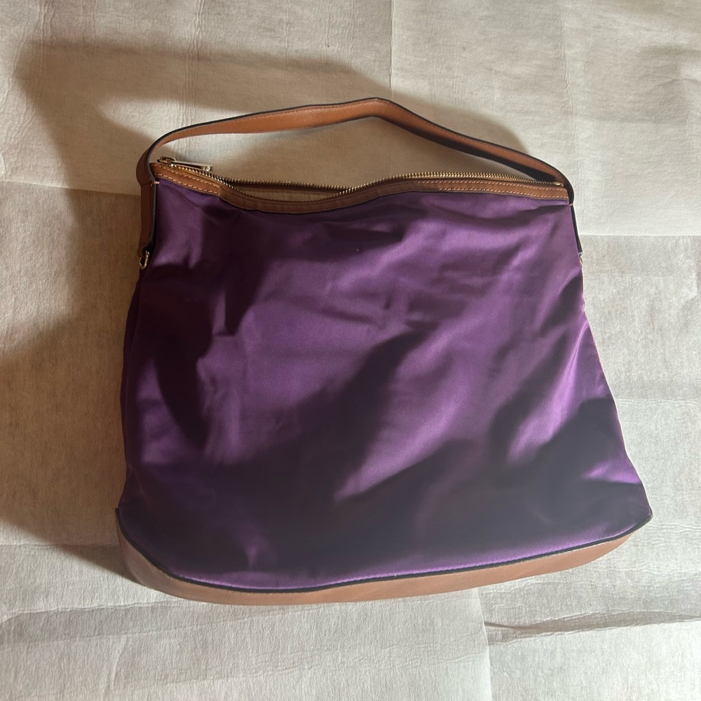 Michael Kors Purple Nylon & Tan Leather Trim, Tote bag